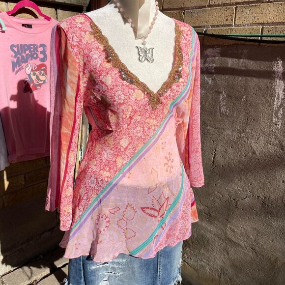 Y2K Pink Sheer Tie-Back Fairy Top - Picture 6 of 6